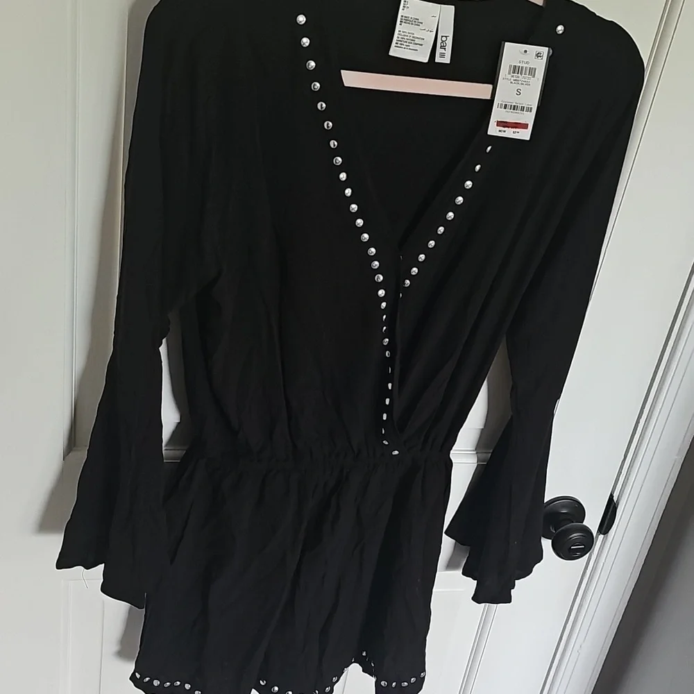 NWT Bar III Black Cover Up Romper with Silver Studded Trim Detail